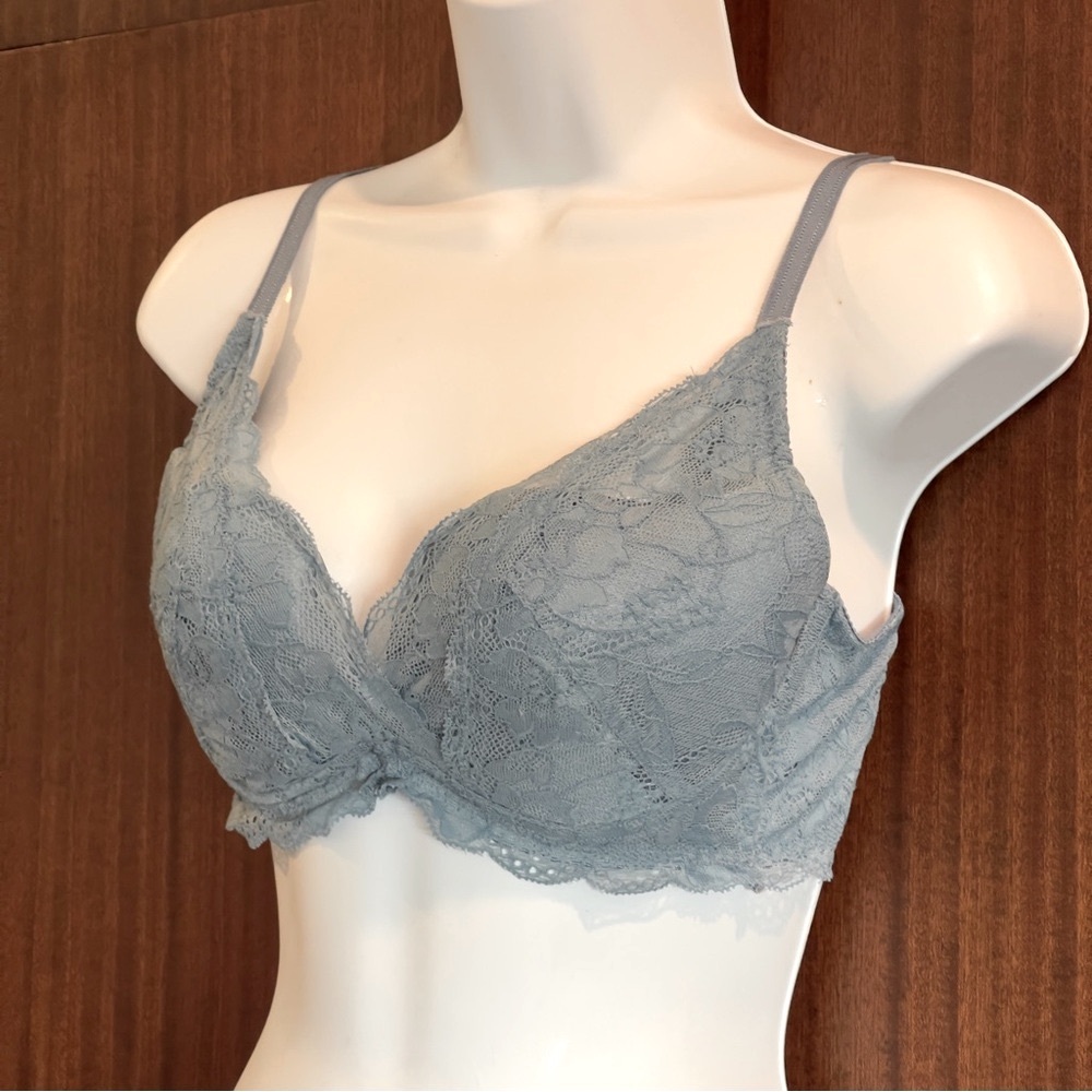 Wacoal Blue Lace Plunge Bra with Adjustable Straps
